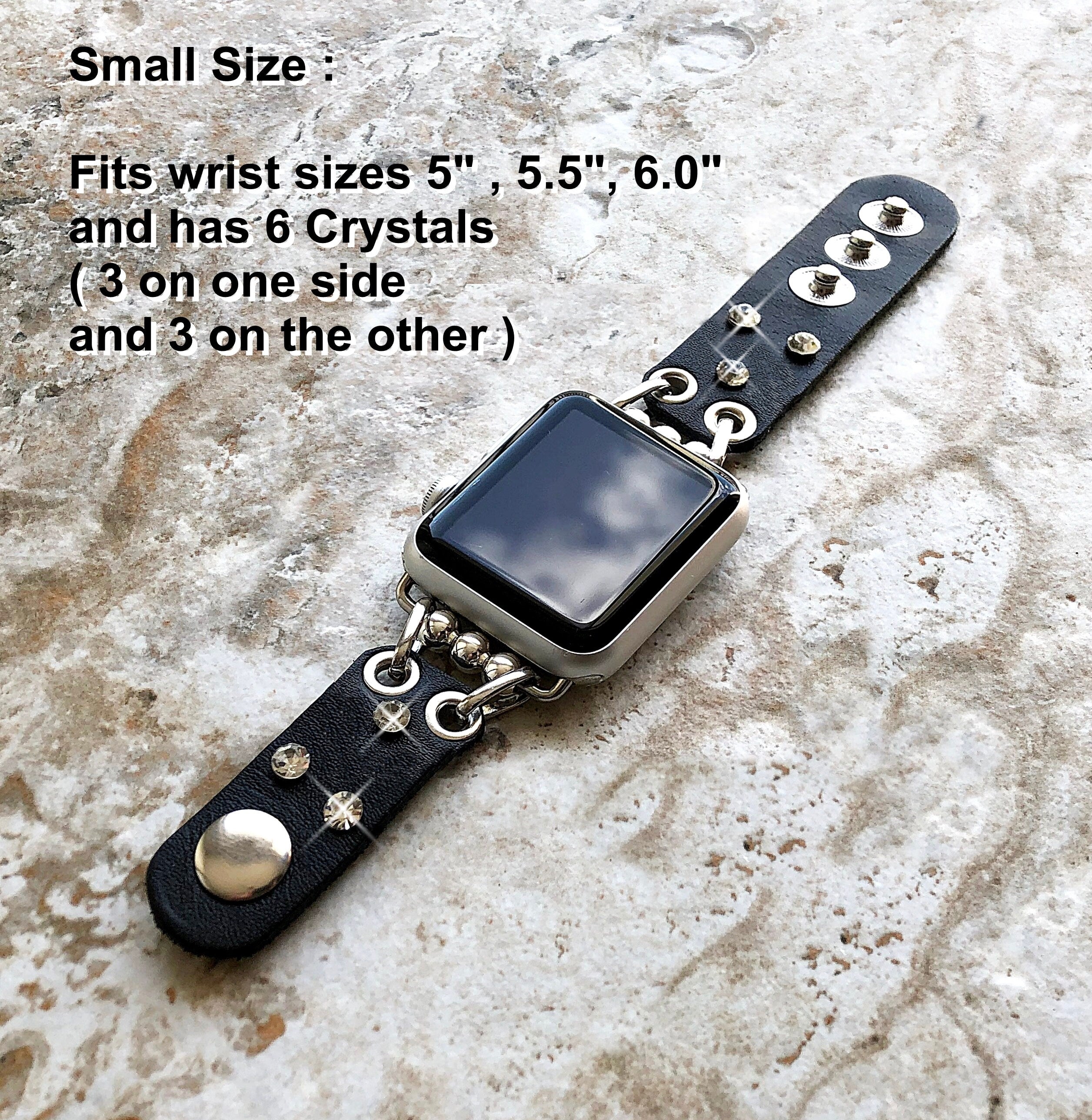 Apple Watch Ultra 2 9 8 7 SE 6 5 4 3 2 1 Black Leather Bracelet Band with Crystals for iWatch 38mm 40 41 42mm 44mm 45mm 49mm Strap BL20-CLC5